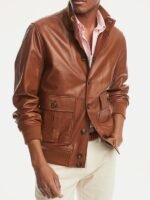 Mens Brown Leather Bomber Jacket