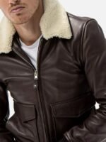 Men's Brown Leather Jacket With Shearling Collar