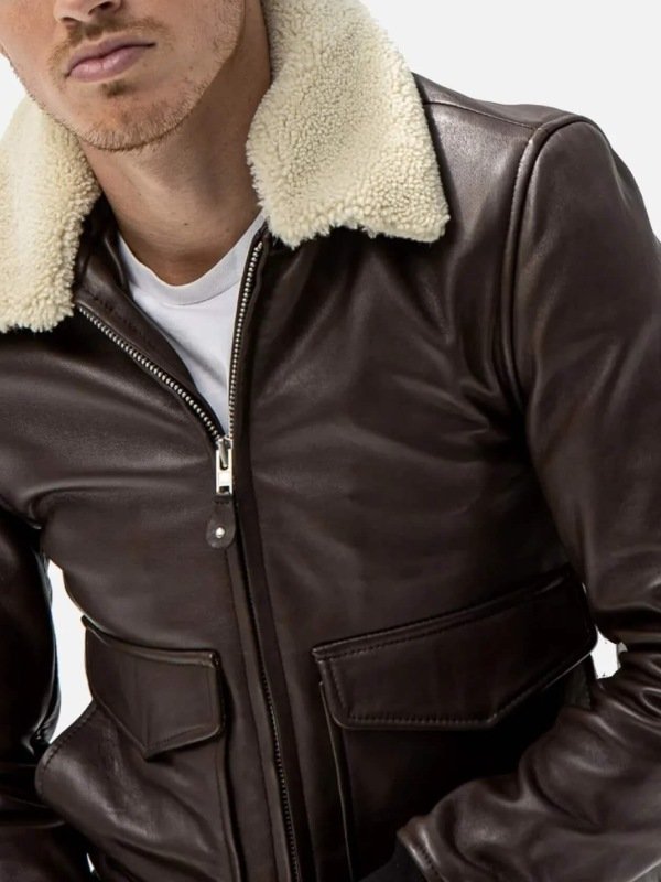 Men's Brown Leather Jacket With Shearling Collar Men's Brown Leather Jacket With Shearling Collar