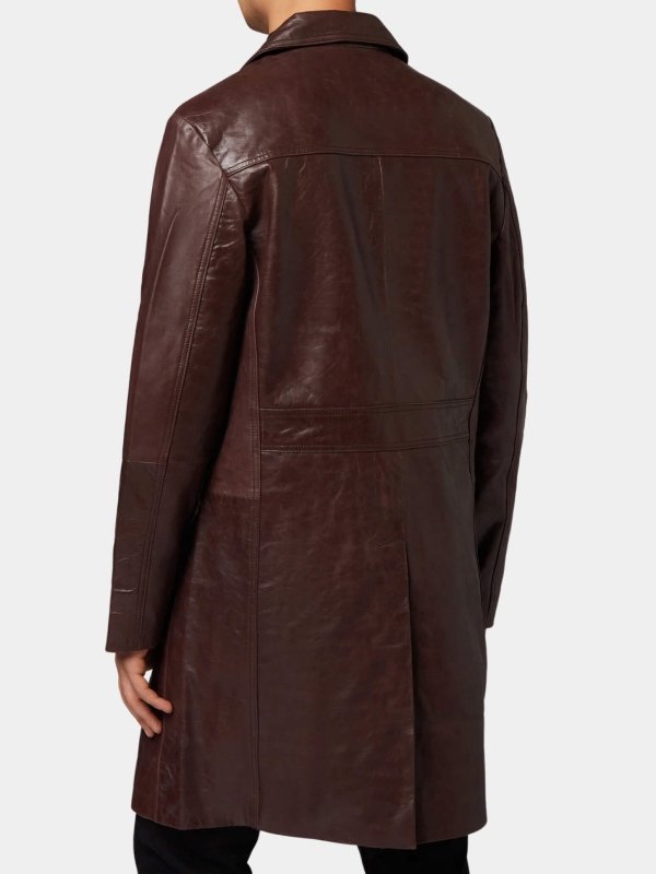 Mens Brown Leather Long Trench Coat Mens Brown Leather Long Trench Coat