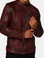 Men's Cafe Racer Maroon Leather Jacket