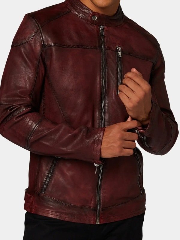 Men's Cafe Racer Maroon Leather Jacket