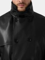 Mens Classic Black Belted Leather Trench Coat