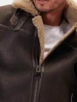 Mens Classic Dark Brown Aviator Shearling Leather Jacket