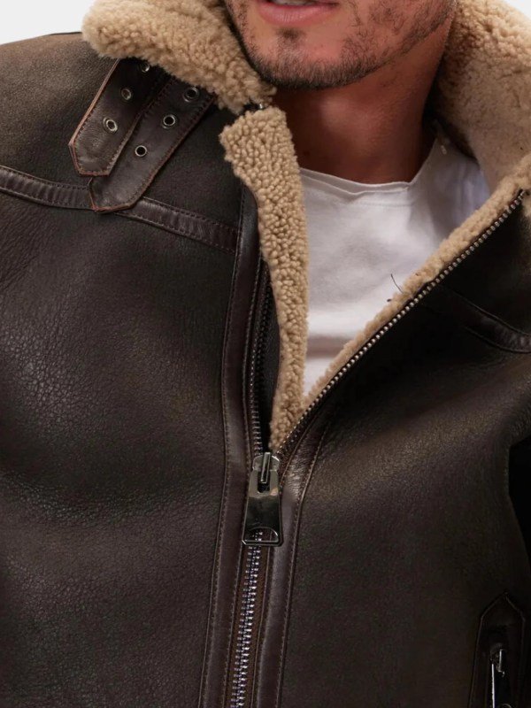 Mens Classic Dark Brown Aviator Shearling Leather Jacket Mens Classic Dark Brown Aviator Shearling Leather Jacket