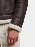 Mens Classic Dark Shearling Leather Jacket Brown