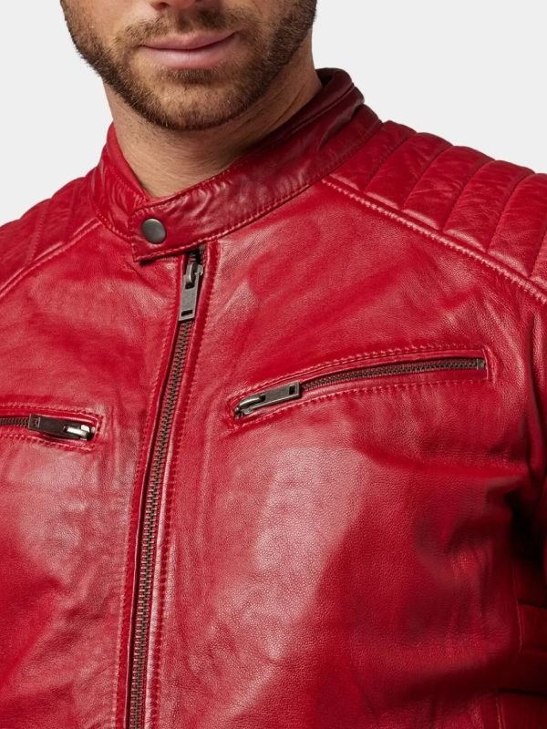 Mens Classic Red Leather Cafe Racer Jacket Mens Classic Red Leather Cafe Racer Jacket