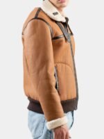 Mens Classic Tan Brown Aviator Leather Shearling Jacket