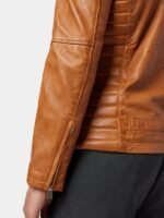 Mens Classic Tan Brown Leather Cafe Racer Jacket