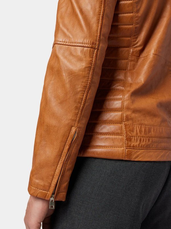 Mens Classic Tan Brown Leather Cafe Racer Jacket Mens Classic Tan Brown Leather Cafe Racer Jacket