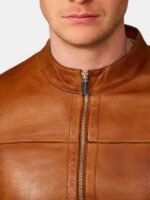 Mens Classic Tan Leather Bomber Jacket