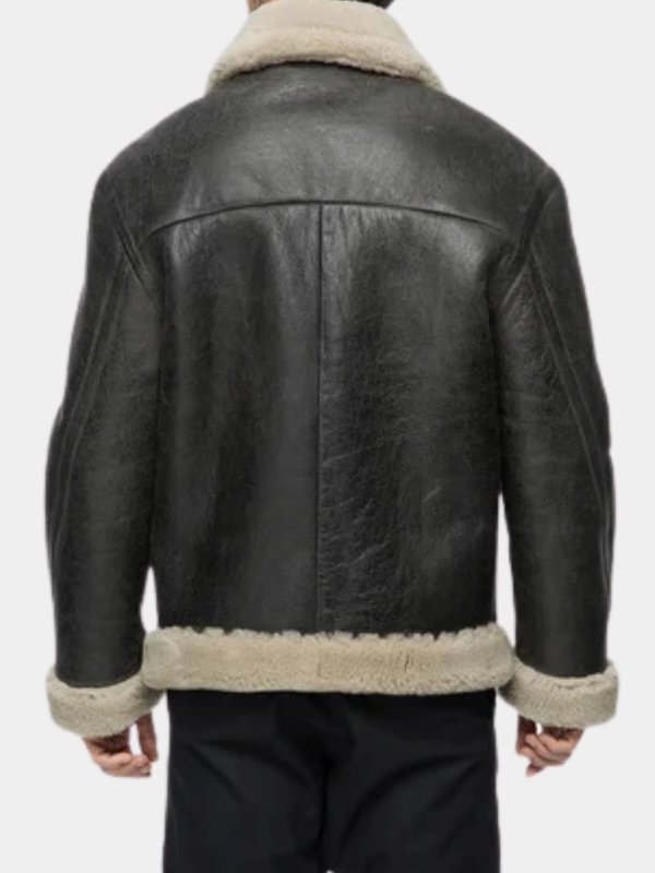 Mens Classy Black Leather Shearling Aviator Jacket Mens Classy Black Leather Shearling Aviator Jacket