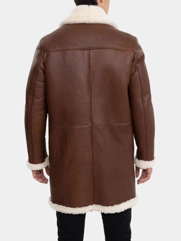 Mens Dark Brown Leather Sheepskin Double Breasted Shearling Trench Coat Mens Dark Brown Leather Sheepskin Double Breasted Shearling Trench Coat