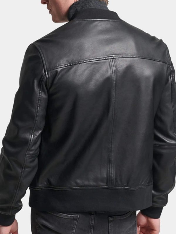 Men's Leather Bomber Jacket Black