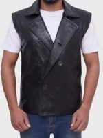 Men's Leather Spider Vest Black