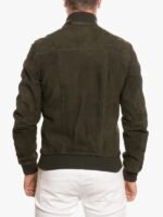 Mens Olive Green Suede Bomber Jacket In Green Leather