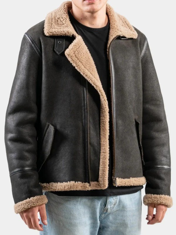 Mens Shearling Aviator Brown Leather Jacket