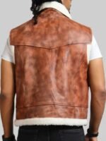 Men’s Shearling Collar Leather Vest Brown