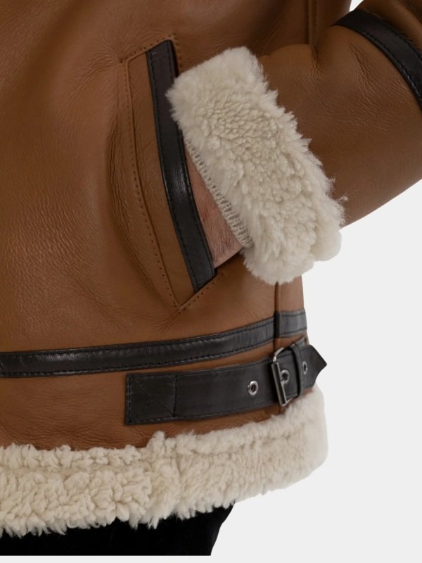 Mens Tan Brown Leather White Shearling Aviator Jacket Mens Tan Brown Leather White Shearling Aviator Jacket