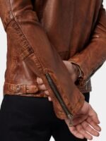 Mens Vintage Brown Leather Cafe Racer Biker Jacket