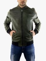 Olive Green Bomber Leather Jacket For Men’s