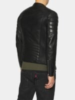 Padded Shoulder Biker Leather Jacket Black