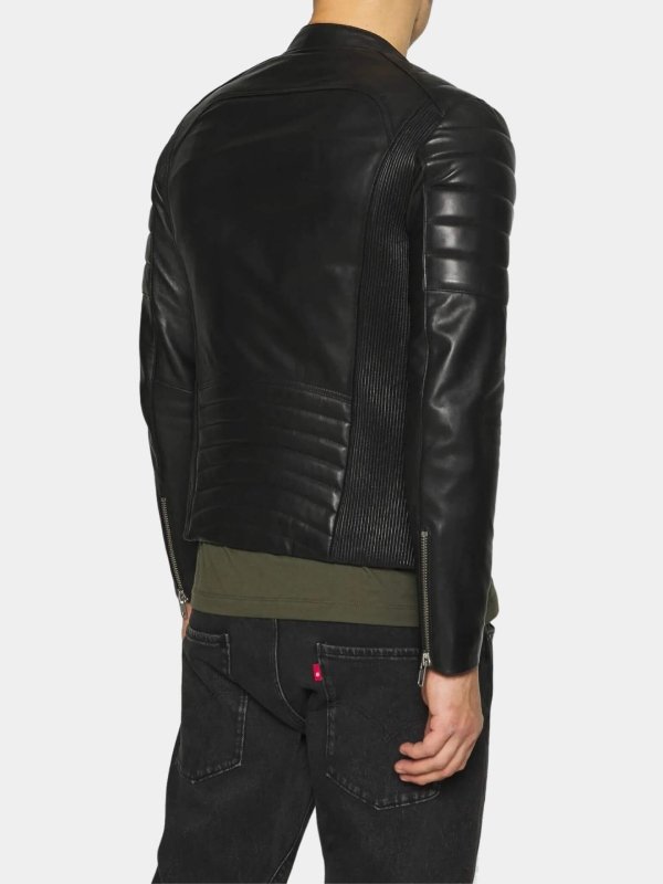 Padded Shoulder Biker Leather Jacket Black
