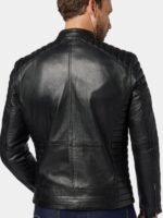 Padded Shoulder Leather Cafe Racer Jacket Black