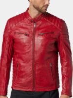 Red Cafe Racer Leather Jacket