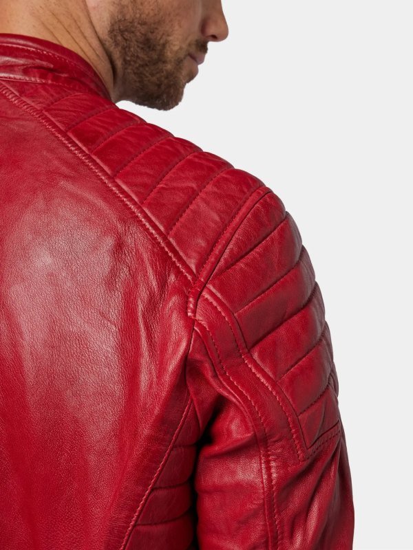 Red Cafe Racer Leather Jacket For Men Red Cafe Racer Leather Jacket For Men