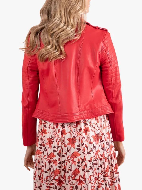 Red Womens Classic Biker Jacket Red Womens Classic Biker Jacket