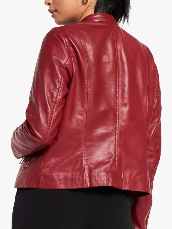 Red Women’s Leather Racer Jacket Red Women’s Leather Racer Jacket