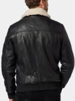 Shearling Collar Leather Bomber Jacket Black