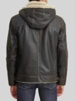 Shearling Hooded Black Leather Jacket Aviator
