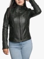 Shop Women Dark Green Cafe Racer Jacket