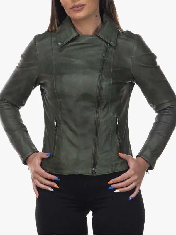Shop Women Green Leather Biker Jacket Shop Women Green Leather Biker Jacket