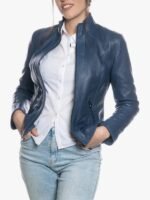 Shop Women’s Blue Cafe Racer Jacket