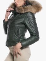 Shop Womens Green Shearling Hooded Jacket