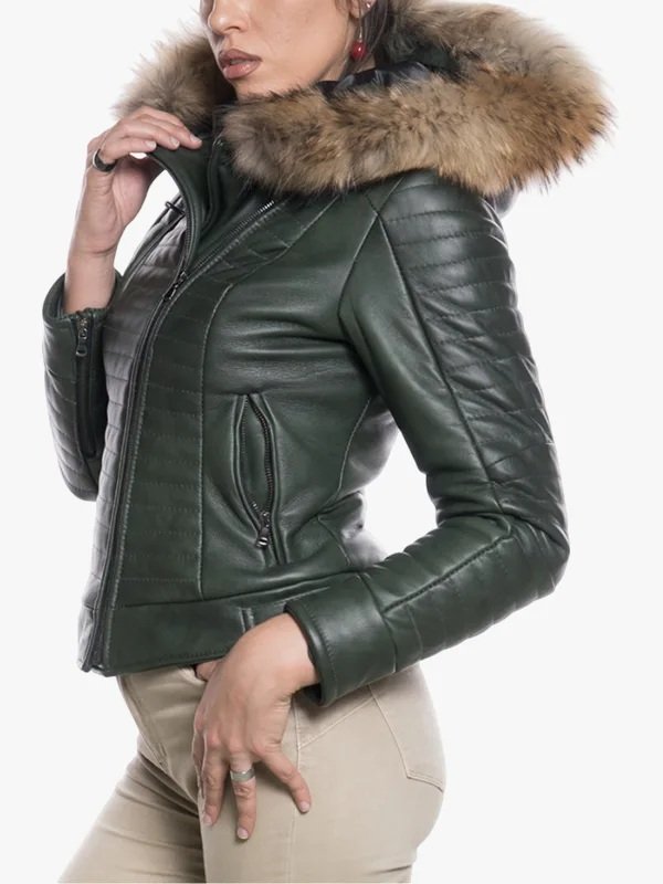 Shop Womens Green Shearling Hooded Jacket Shop Womens Green Shearling Hooded Jacket