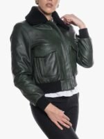 Shop Women's Pilot Shearling Collar Green Jacket