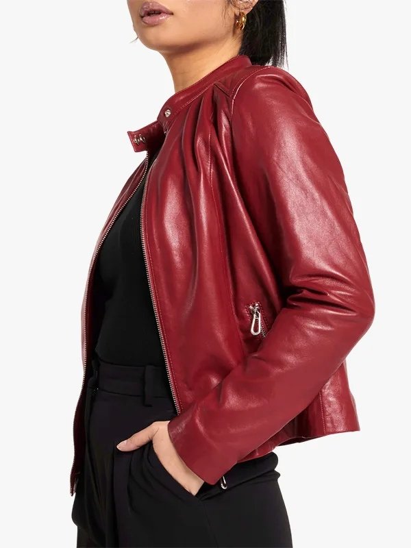 Shop Women’s Red Leather Racer Jacket Shop Women’s Red Leather Racer Jacket