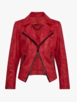 Shop Zipper-Trim Women Biker Red Jacket in Leather