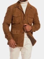 Suede Leather Pockets Blazer Coat