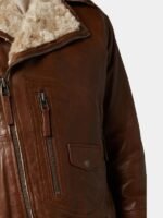 Tan Brown Leather Biker Jacket With Fur Collar For Men