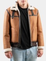 Tan Brown Leather Shearling Aviator Jacket