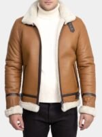 Tan Leather Shearling Aviator Jacket