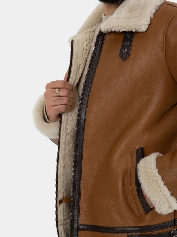 Tan Leather Shearling Aviator Jacket For Men Tan Leather Shearling Aviator Jacket For Men