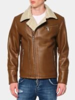 Tan Leather Shearling Biker Jacket