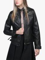 Women Black Cafe Racer Jacket