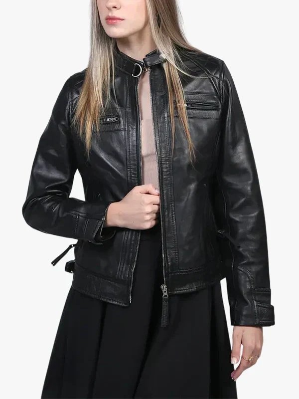 Women Black Cafe Racer Jacket Women Black Cafe Racer Jacket